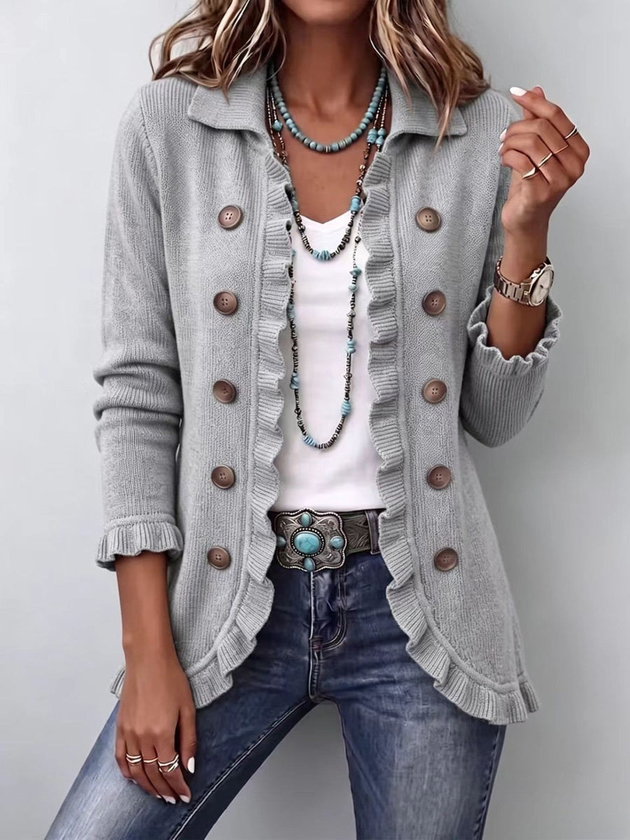 Julie - Heather Gray Ribbed Knit Ruffle Jacket