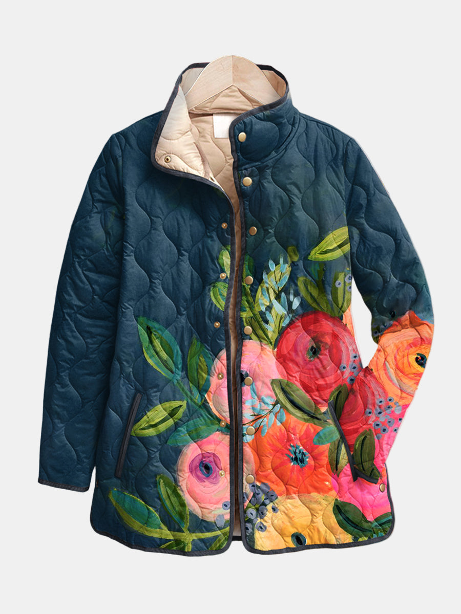 Amaya - Vintage Floral Print Quilted Jacket