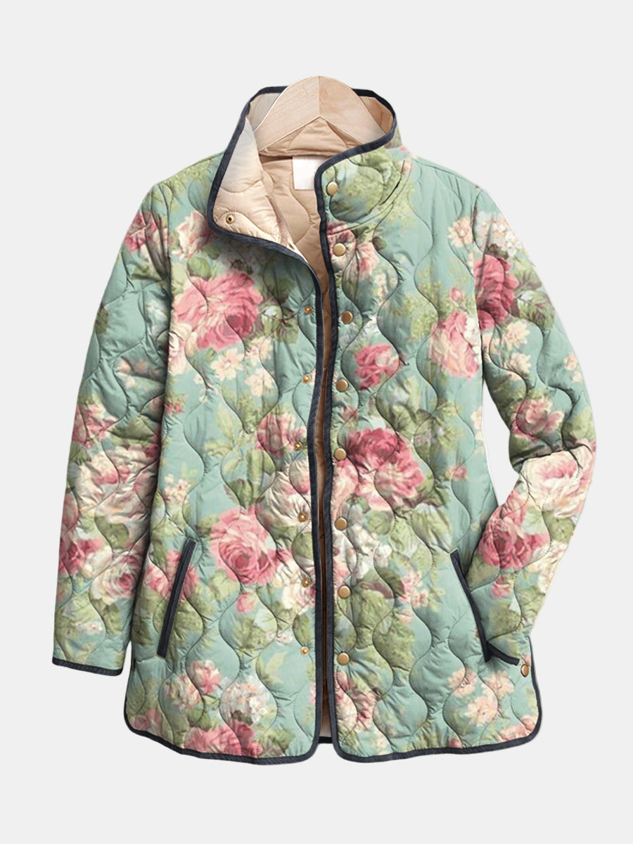 Carys - Retro Floral Patterned Quilted Jacket