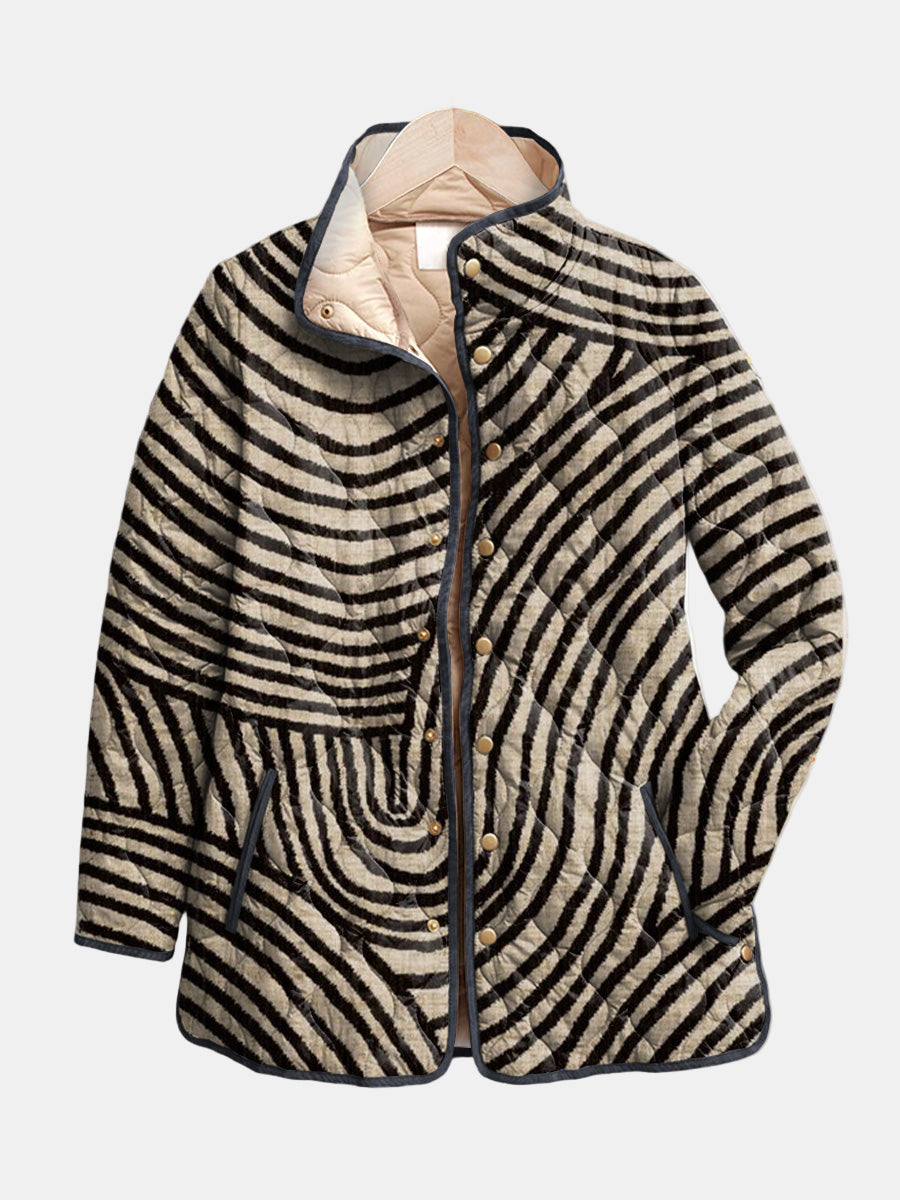Inaya - Retro Hand-Drawn Circle Design Quilted Jacket