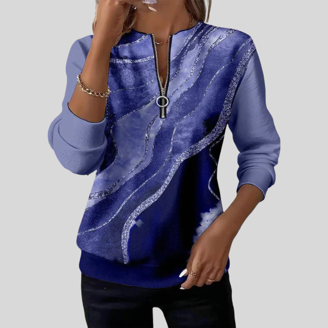 Mia | Women's Half-Zip Wave Print Sweatshirt