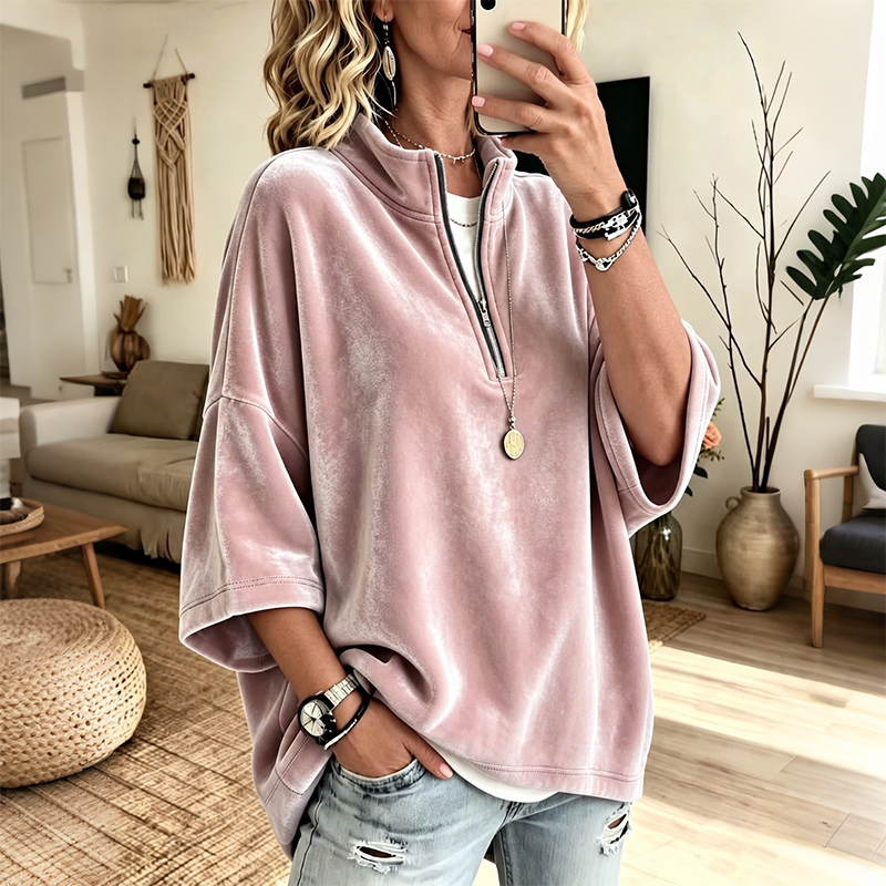 Bridget - Velvet Half-Zip Oversized Pullover