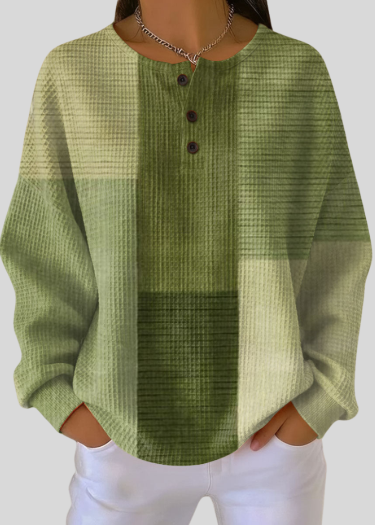 Flora | Women's Relaxed Fit Waffle Knit Henley Sweatshirt
