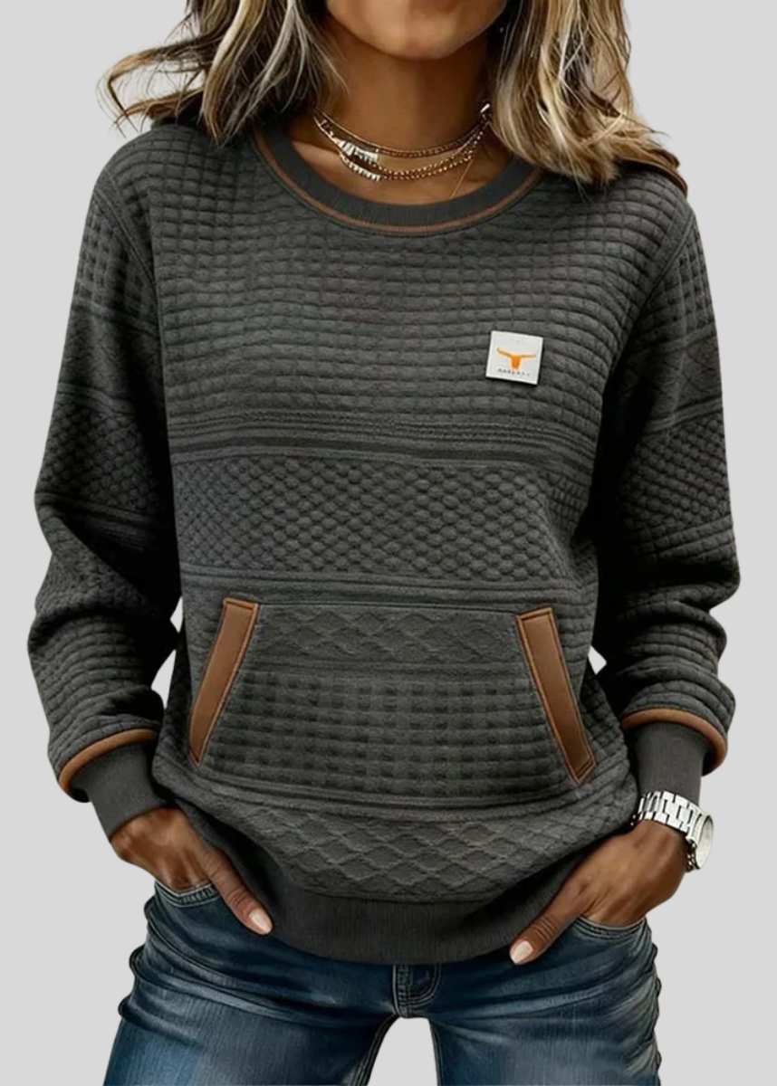 June | Women's Colorblock Crew Neck Sweatshirt with Kangaroo Pocket
