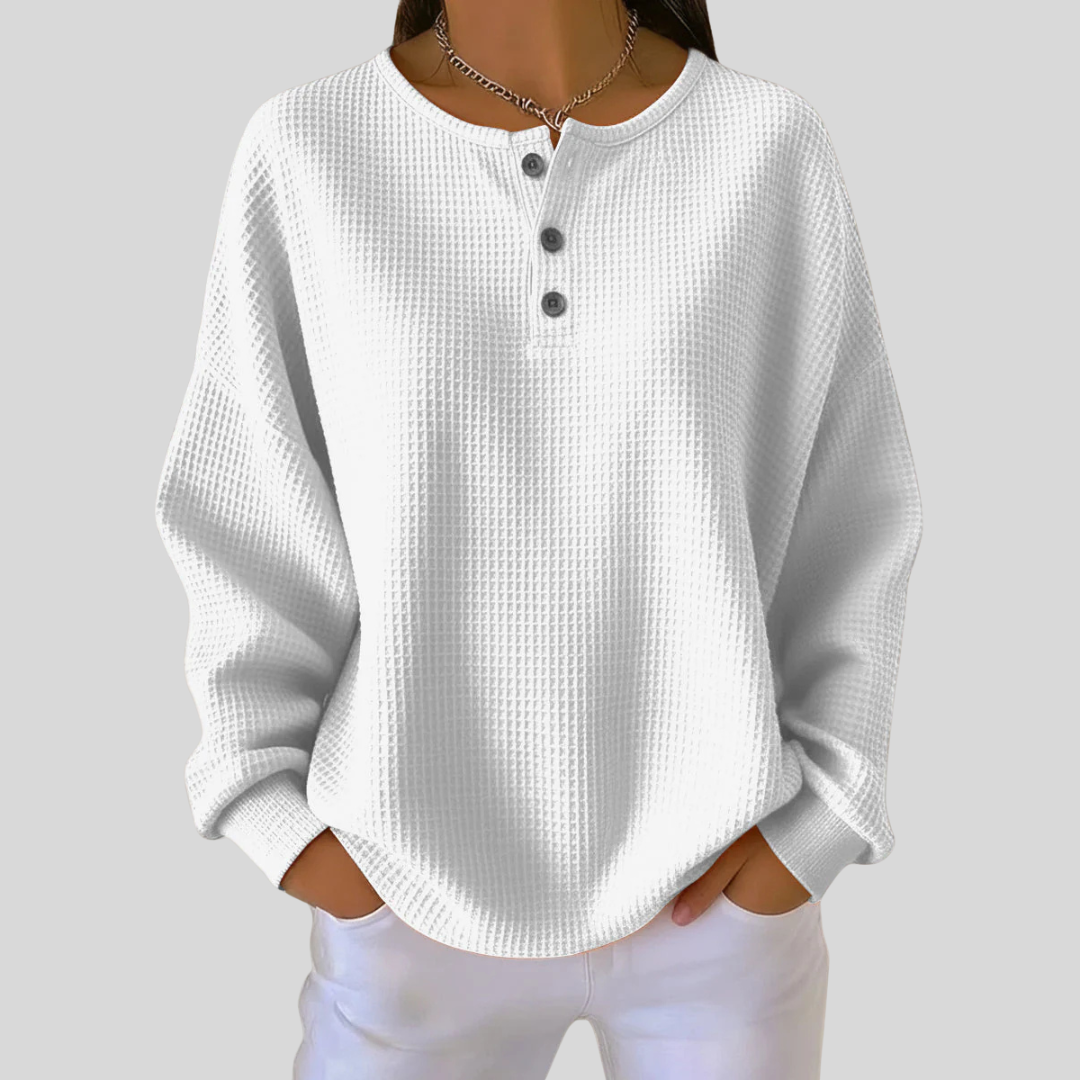 Brooke - Waffle-Knit Henley Sweatshirt