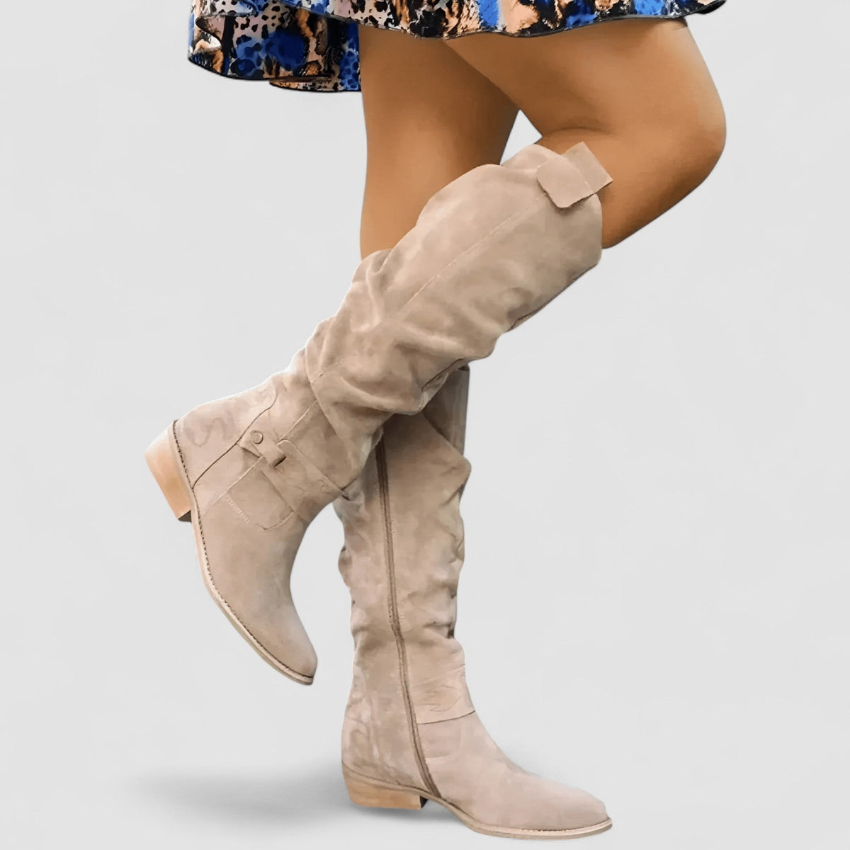 Nora - Suede-Look Knee-High Low Heel Boots