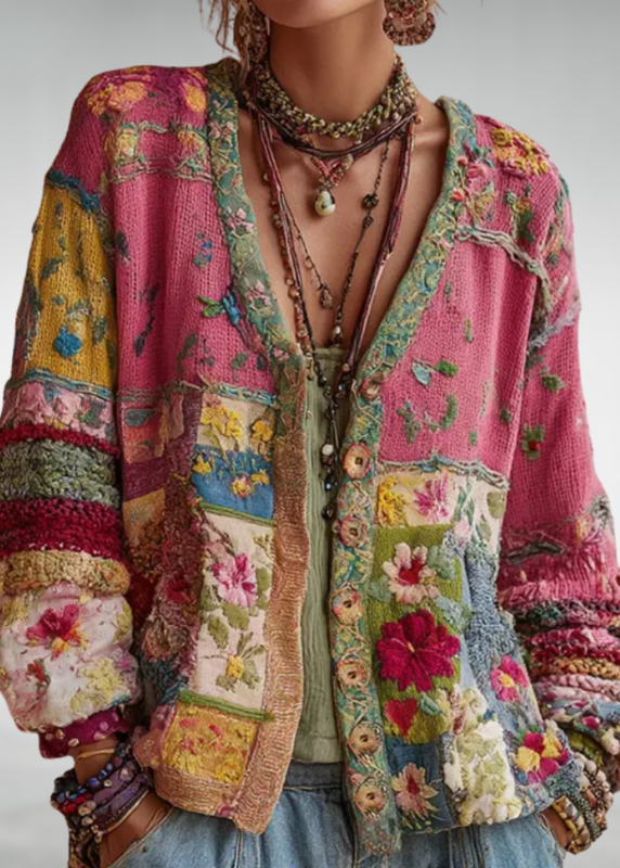 Amelia | Women's Patchwork Floral Knit Cardigan