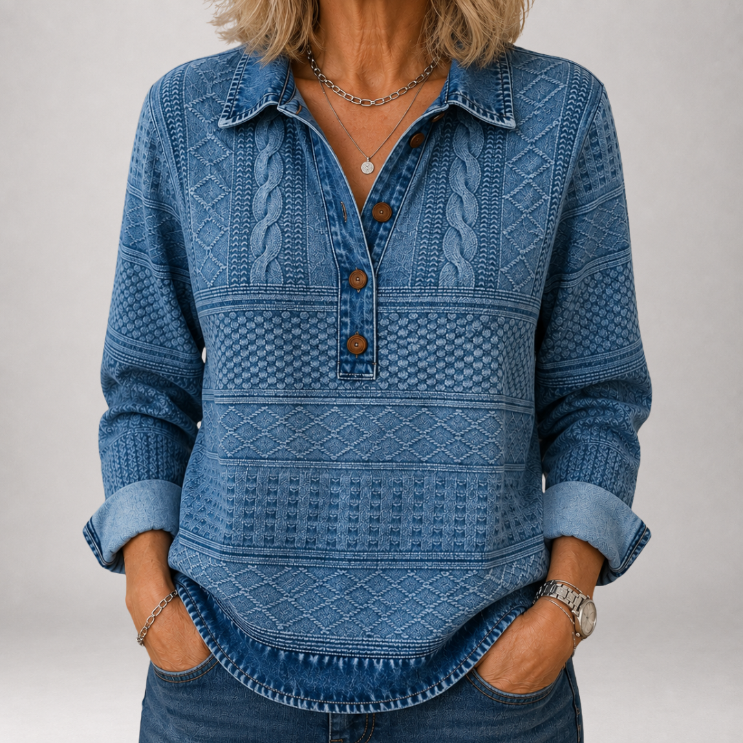 Jorunn - Jacquard Denim-Wash Polo Sweater