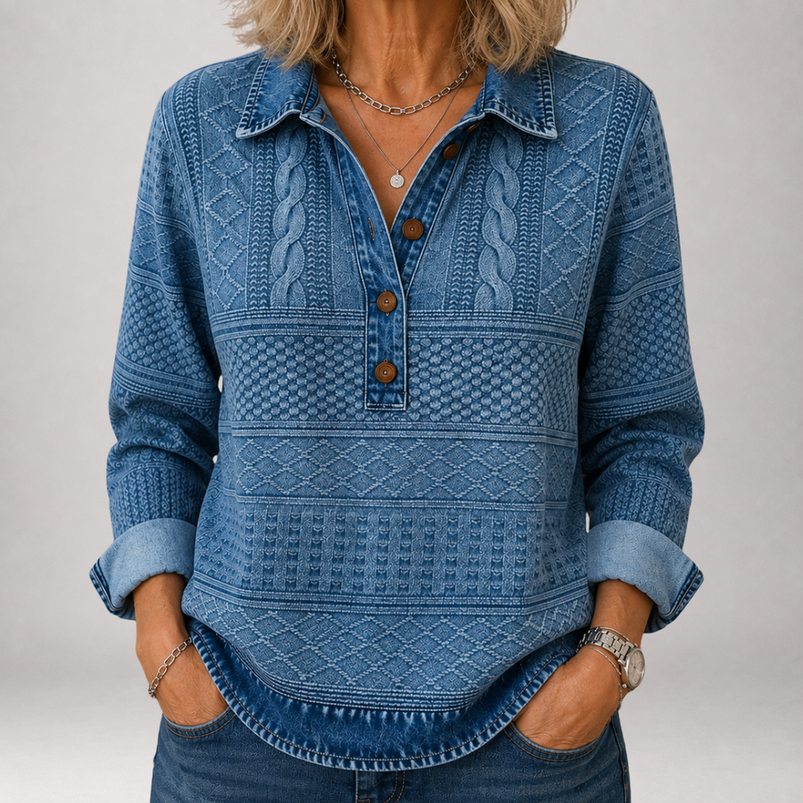 Jorunn - Jacquard Denim-Wash Polo Sweater