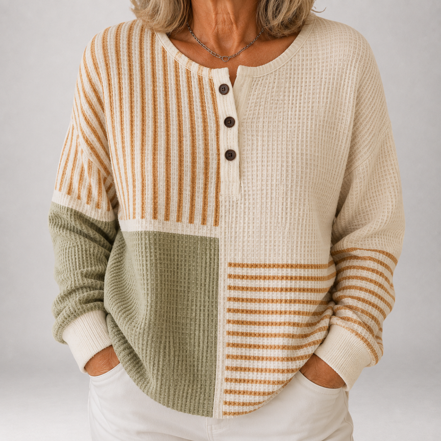 Lenore - Colorblock Waffle Henley