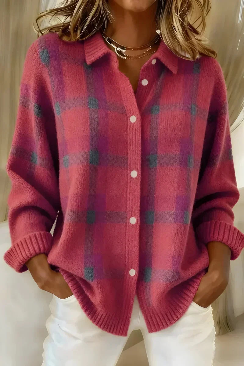 Ashley - Classic Collared Plaid Cardigan