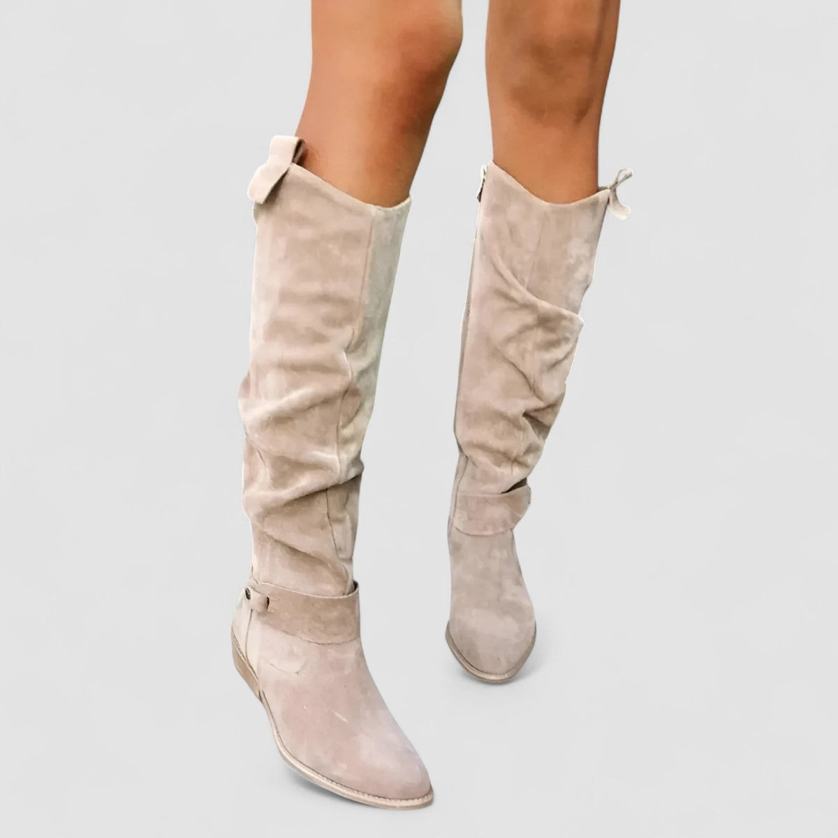 Nora - Suede-Look Knee-High Low Heel Boots