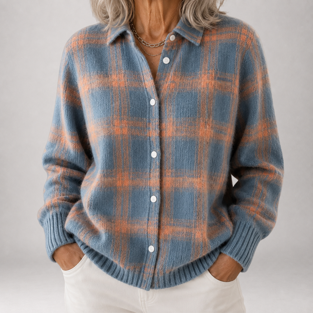 Sabine - Brushed Plaid Shirt Cardigan