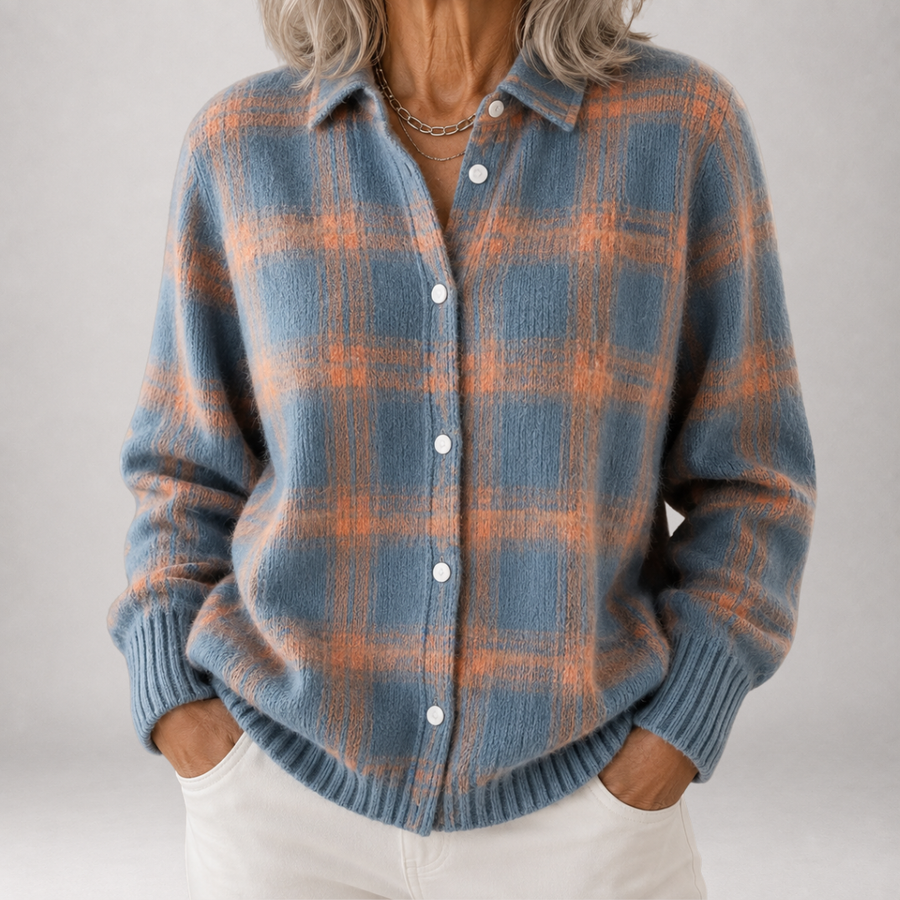 Sabine - Brushed Plaid Shirt Cardigan