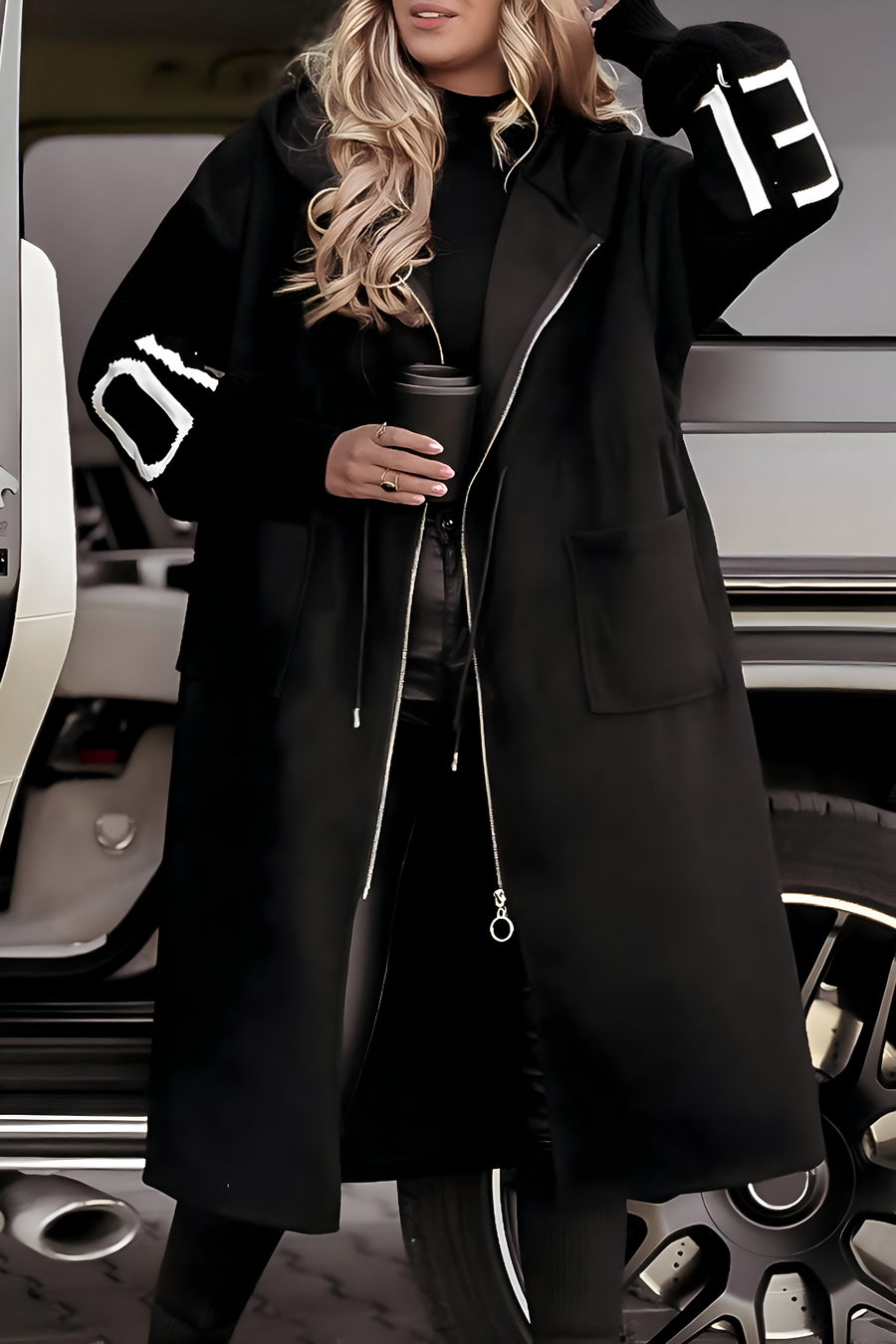 Gwendolyn - Hooded Knit-Sleeve Zip Coat