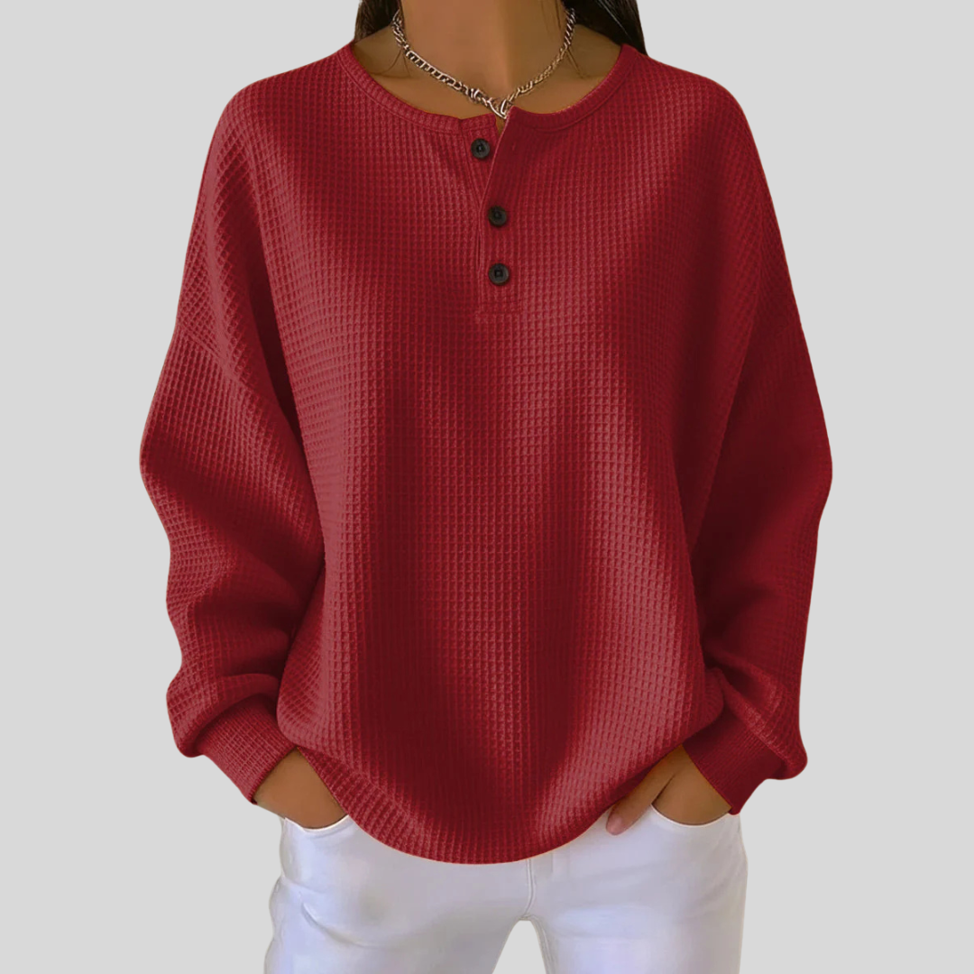 Brooke - Waffle-Knit Henley Sweatshirt