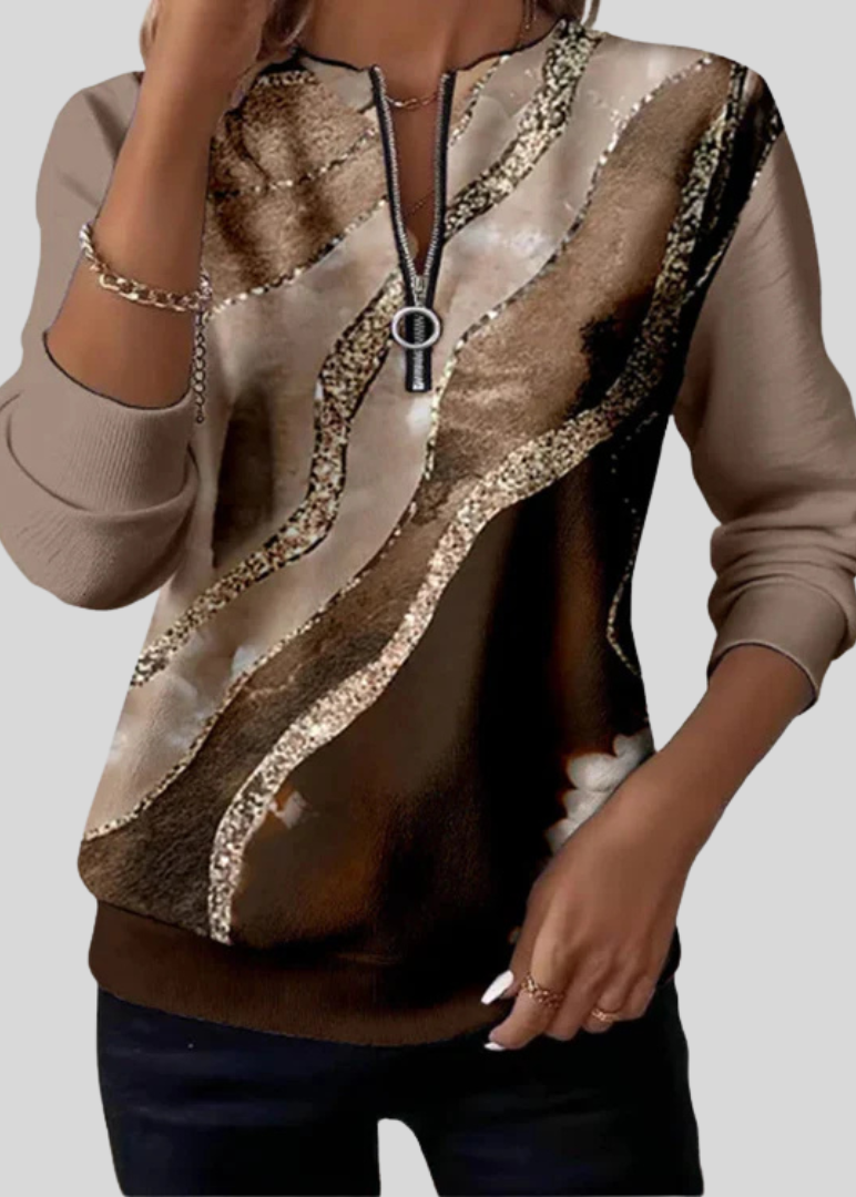 Mia | Women's Half-Zip Wave Print Sweatshirt