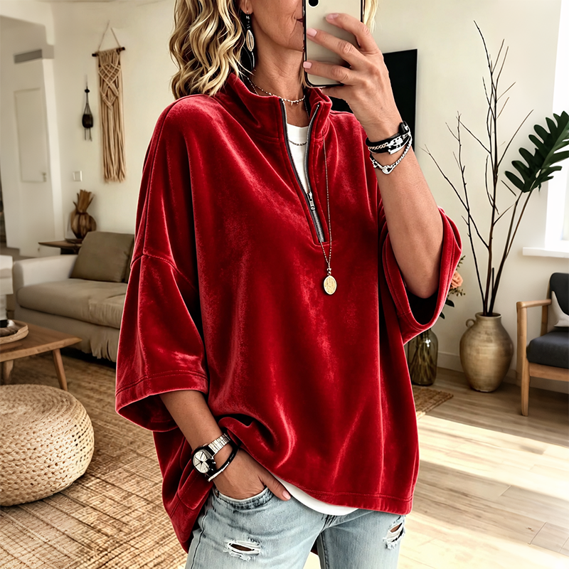 Bridget - Velvet Half-Zip Oversized Pullover