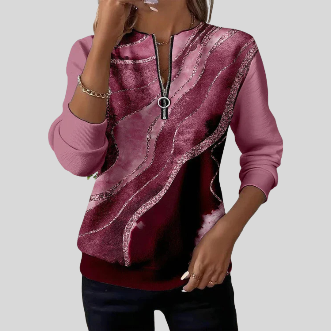 Mia | Women's Half-Zip Wave Print Sweatshirt