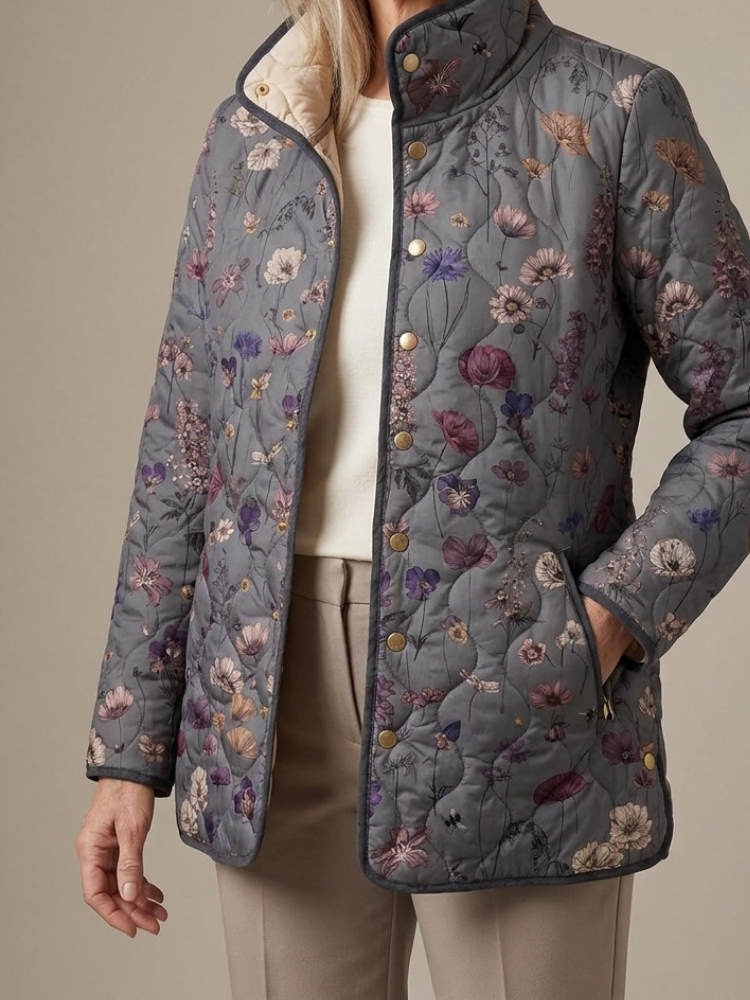 Niva - Vintage Floral Print Quilted Jacket