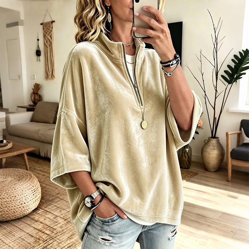 Bridget - Velvet Half-Zip Oversized Pullover
