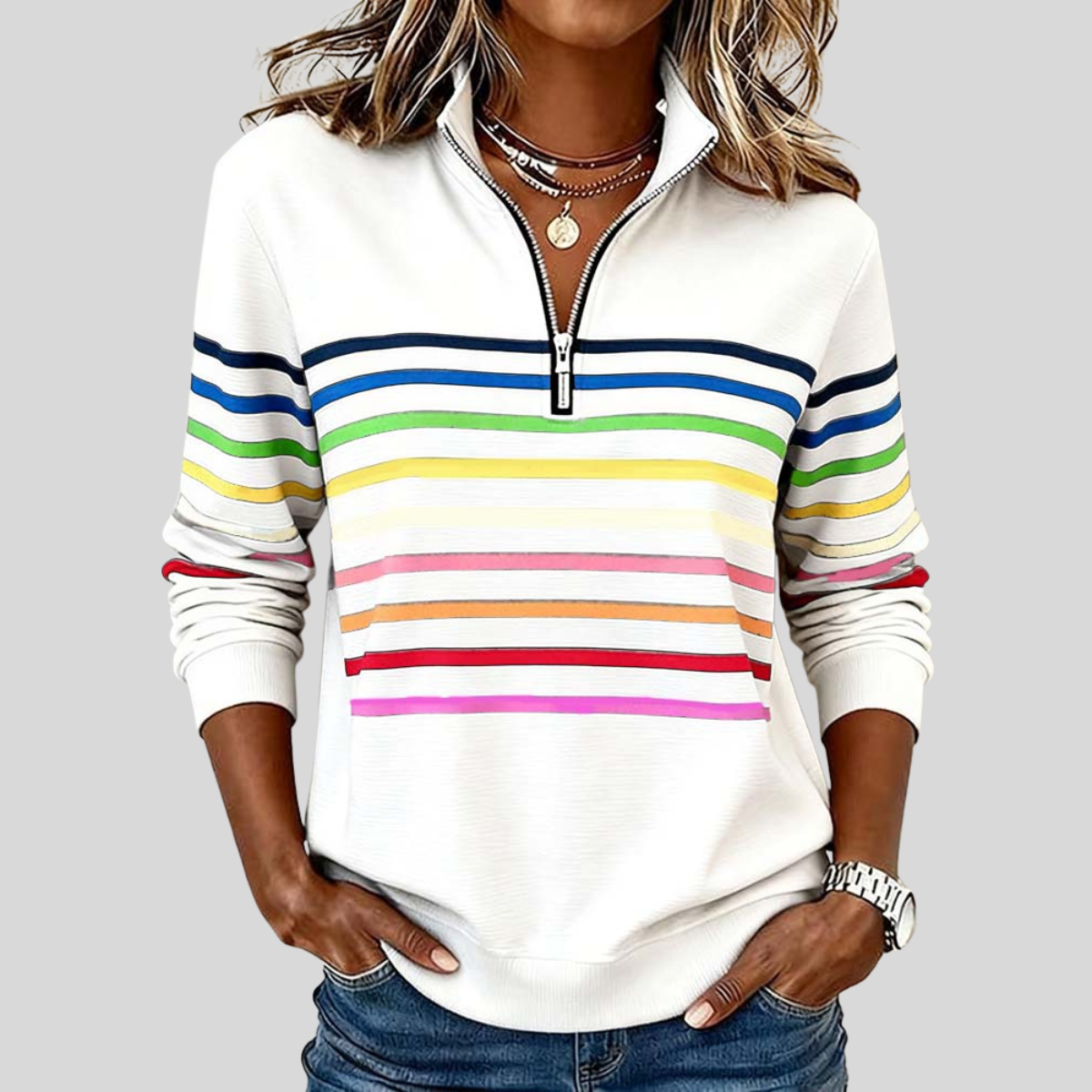Emma | Women's Striped Quarter-Zip Sweatshirt