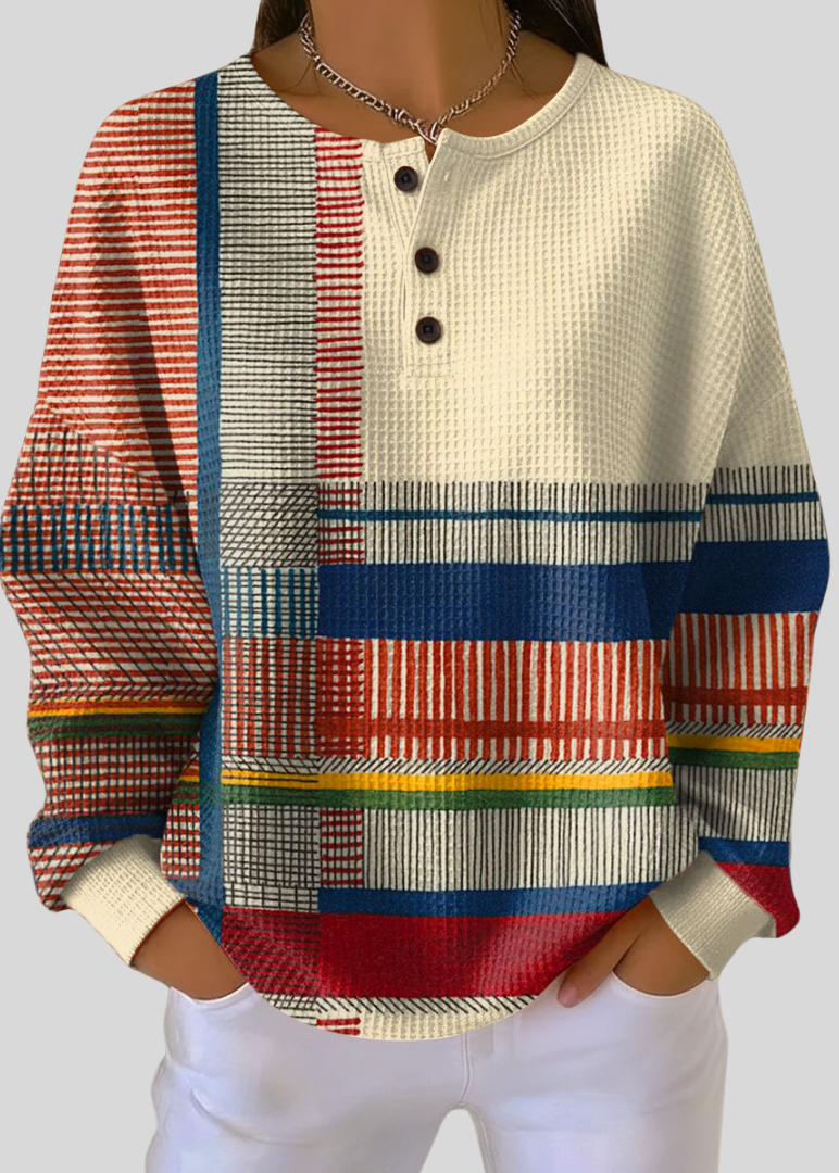 Brooke - Waffle-Knit Henley Sweatshirt