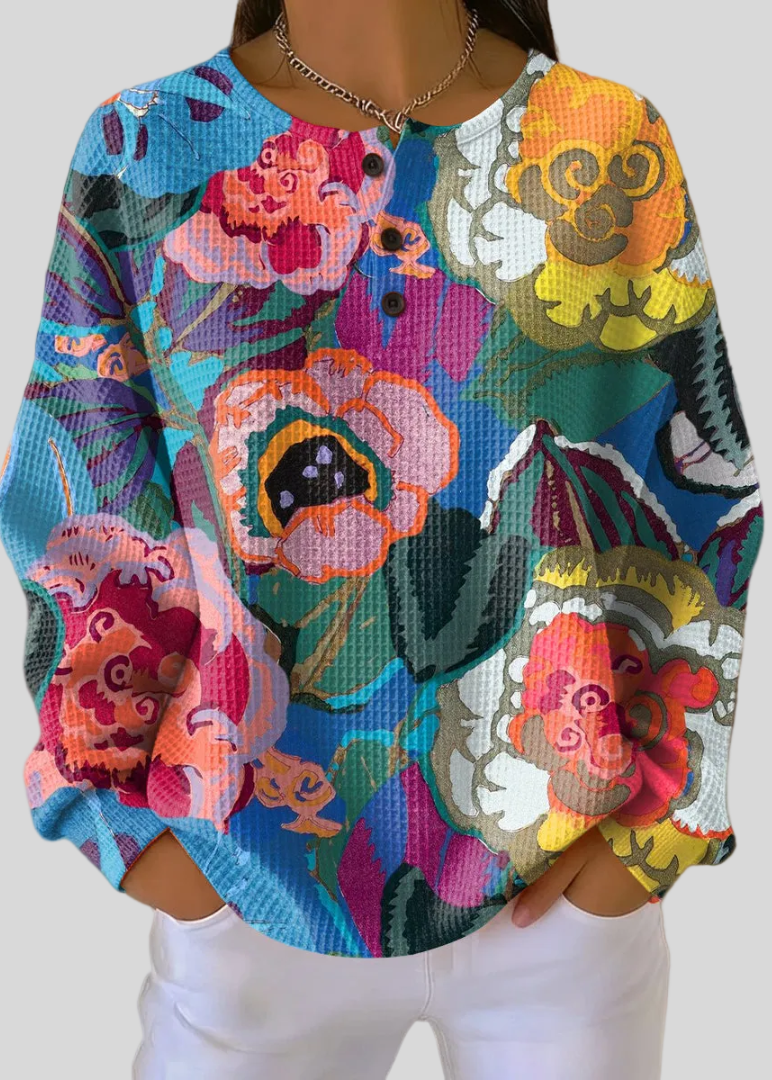 Evelyn | Women's Floral Waffle-Knit Sweatshirt