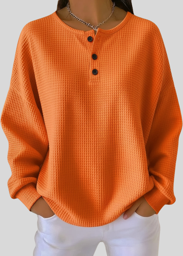 Brooke - Waffle-Knit Henley Sweatshirt