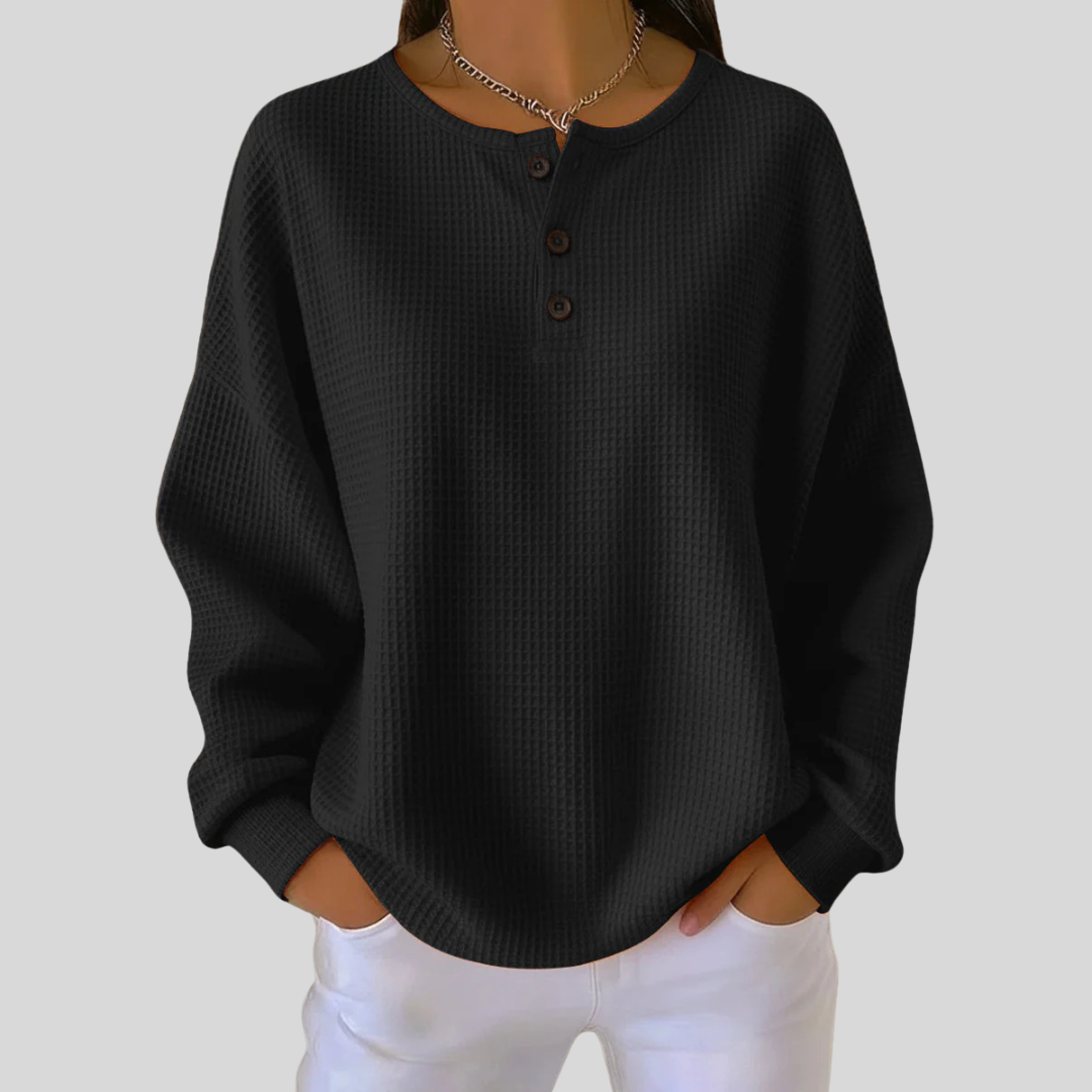 Brooke - Waffle-Knit Henley Sweatshirt