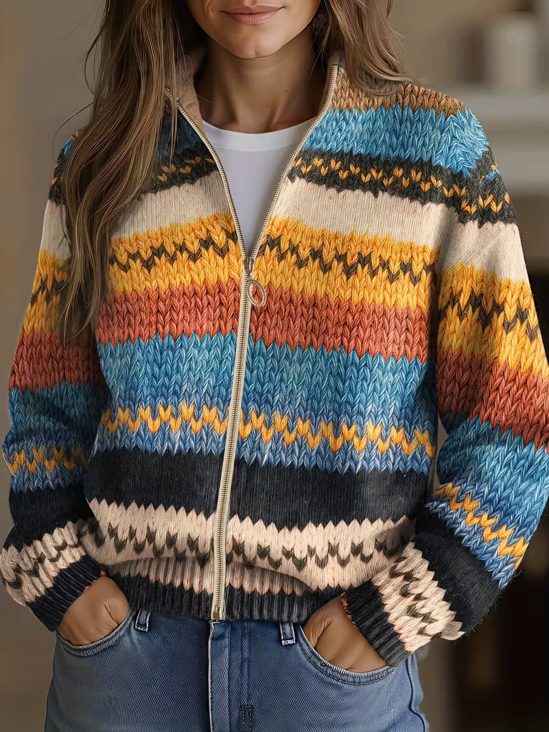 Yseult - Multicolor Zigzag Striped Knit Cardigan