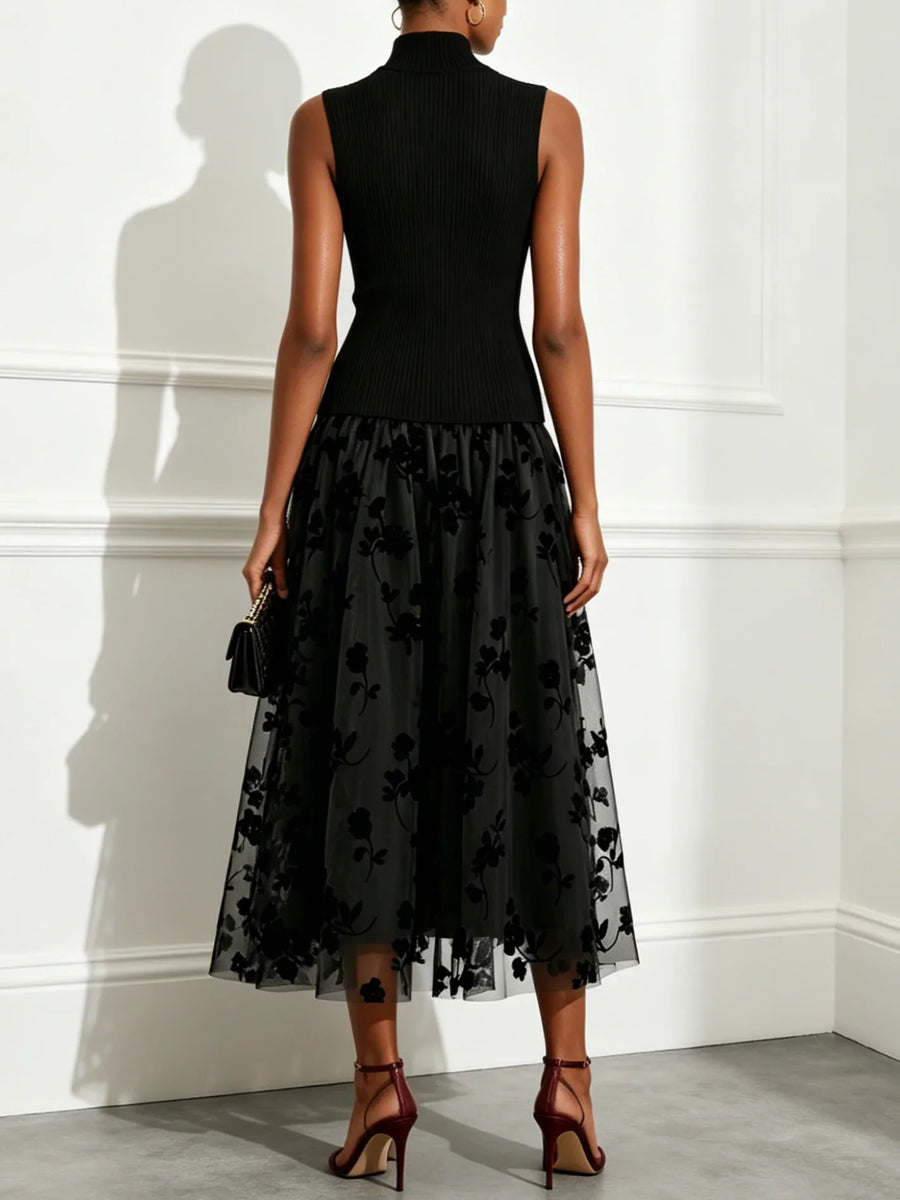 Addie - Flocked Knit A-Line Maxi Dress