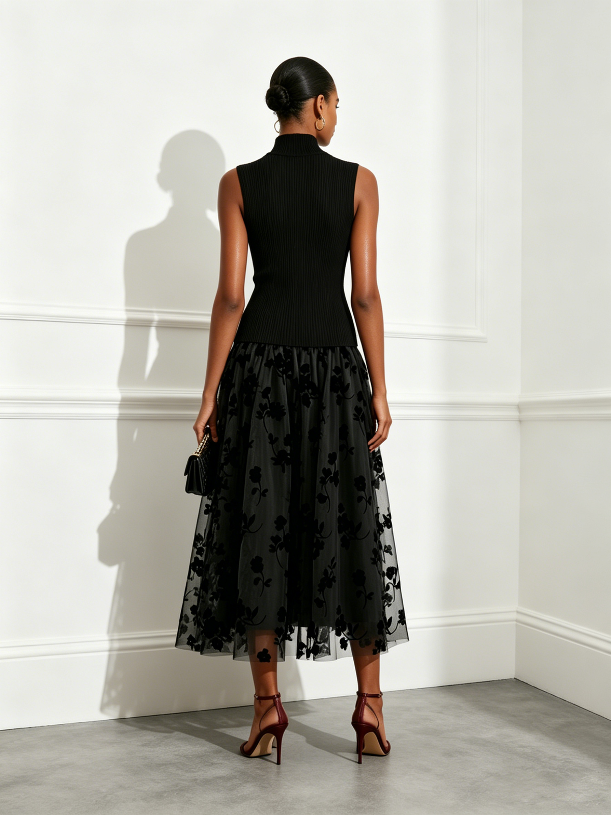 Addie - Flocked Knit A-Line Maxi Dress