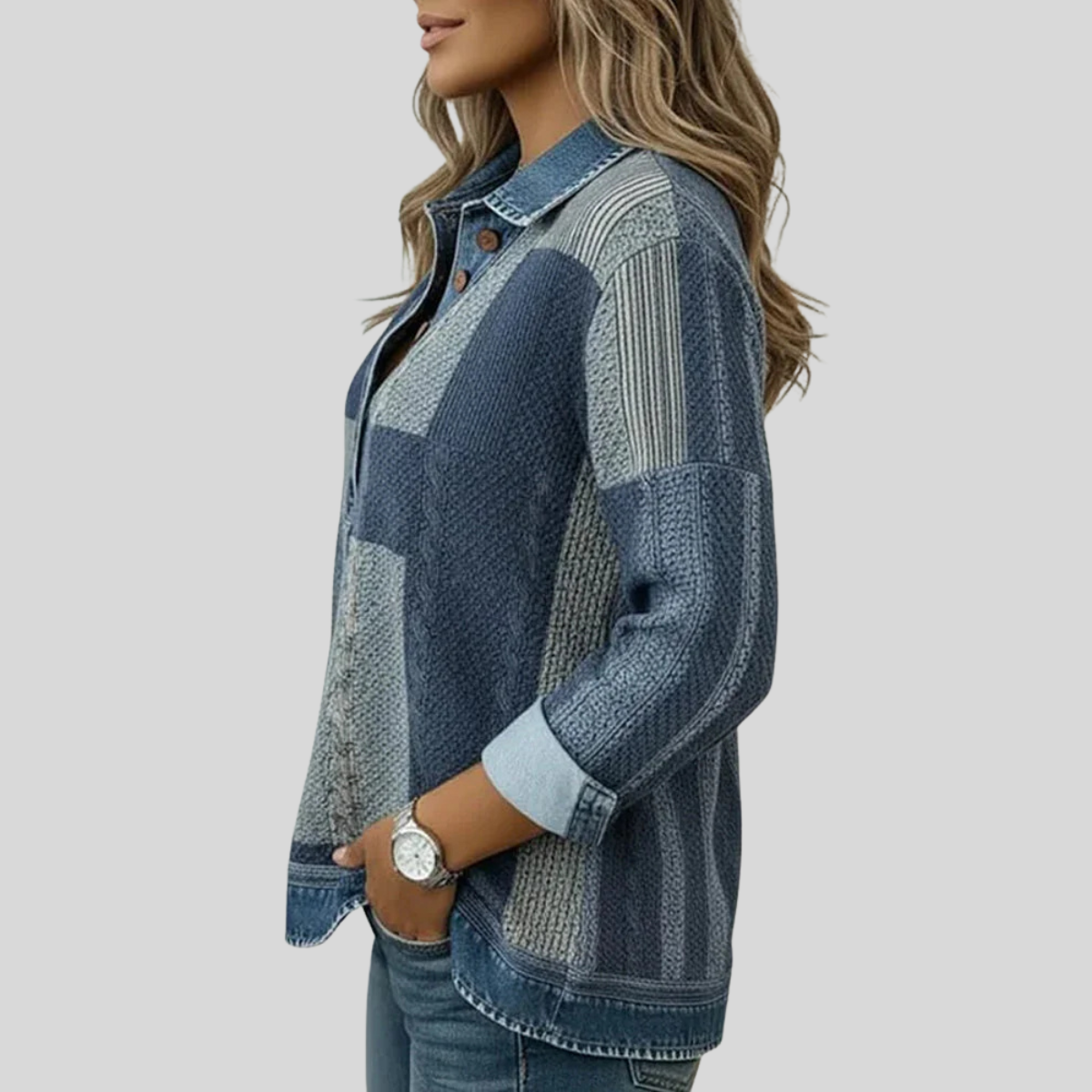 Stella | Women's Colorblock Button-Front Pullover Sweatshirt