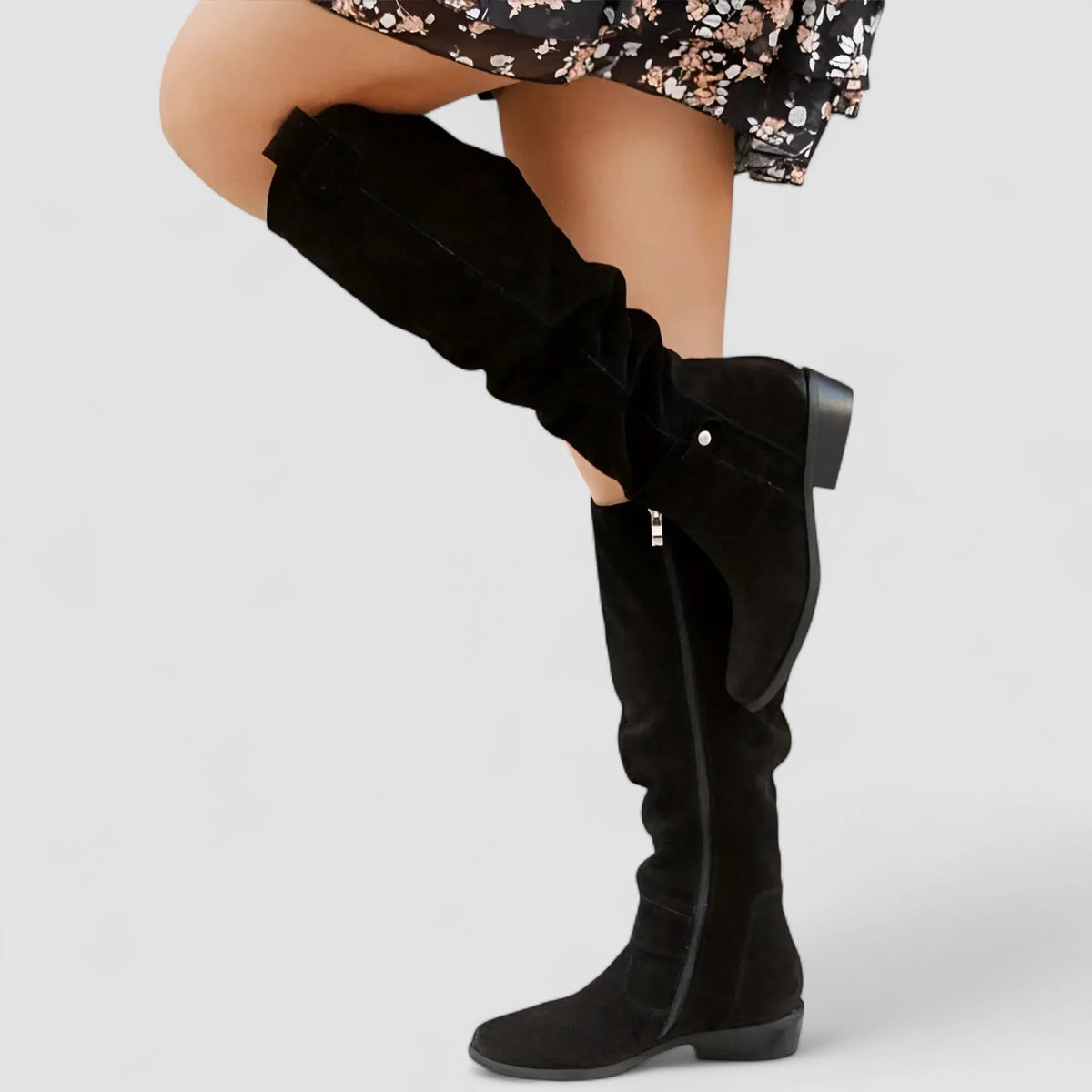 Nora - Suede-Look Knee-High Low Heel Boots