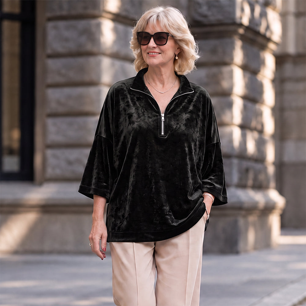 Bridget - Velvet Half-Zip Oversized Pullover