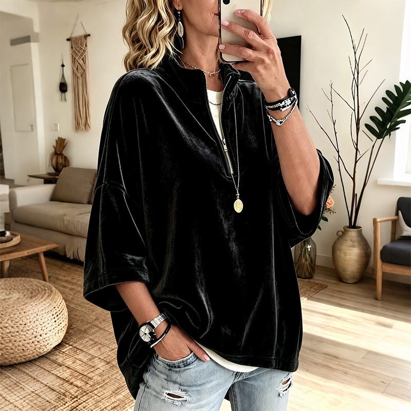 Bridget - Velvet Half-Zip Oversized Pullover
