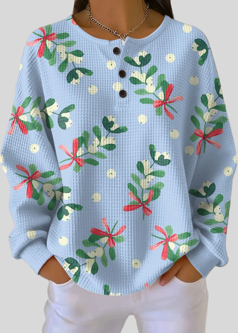 Ada | Women's Waffle-Knit Christmas Print Sweatshirt