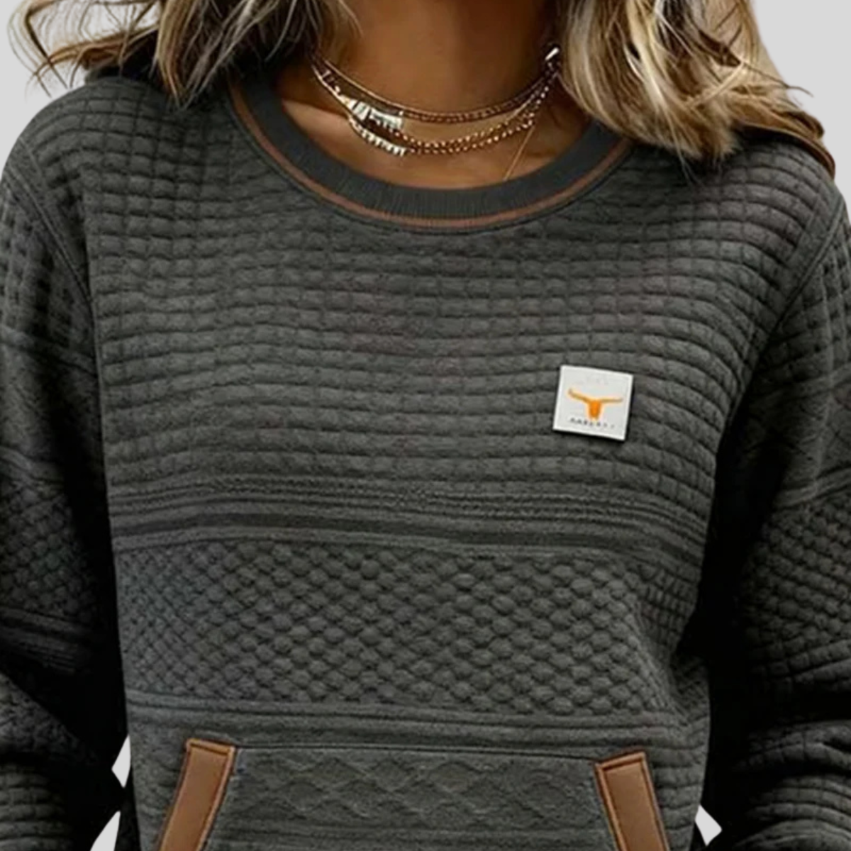 June | Women's Colorblock Crew Neck Sweatshirt with Kangaroo Pocket