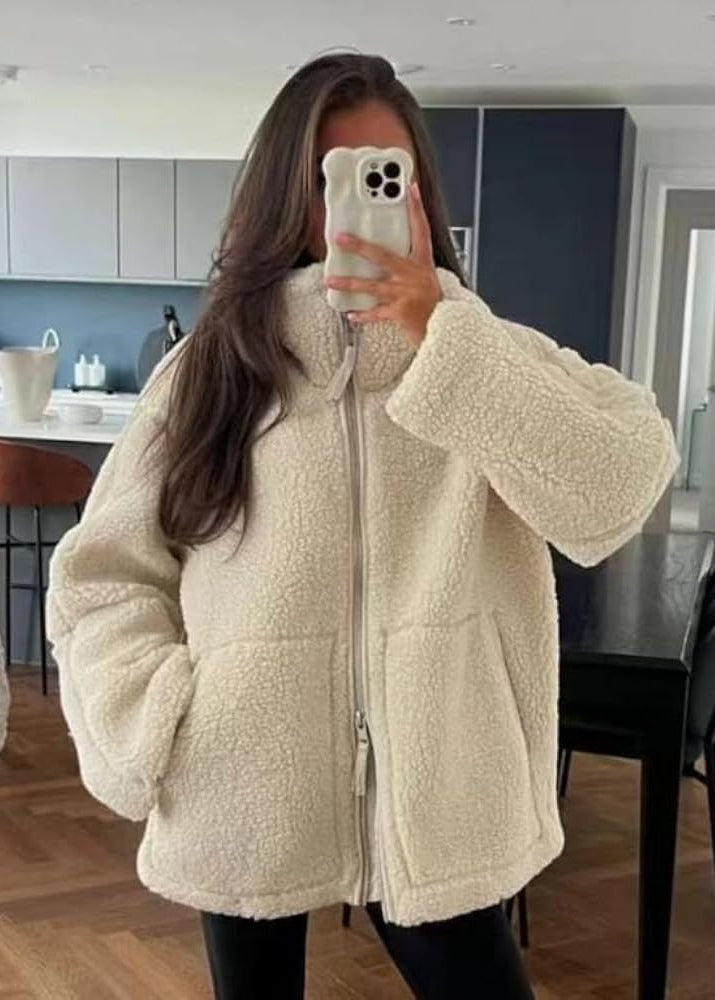 Nadia | Women's Oversized High Collar Teddy Jacket