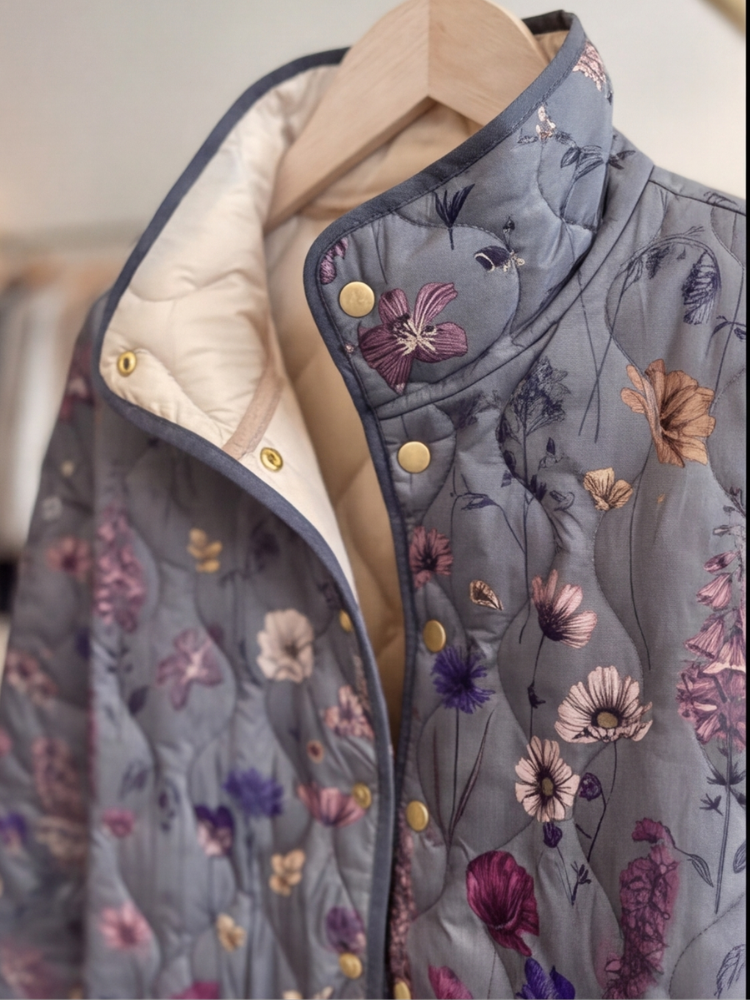 Niva - Vintage Floral Print Quilted Jacket