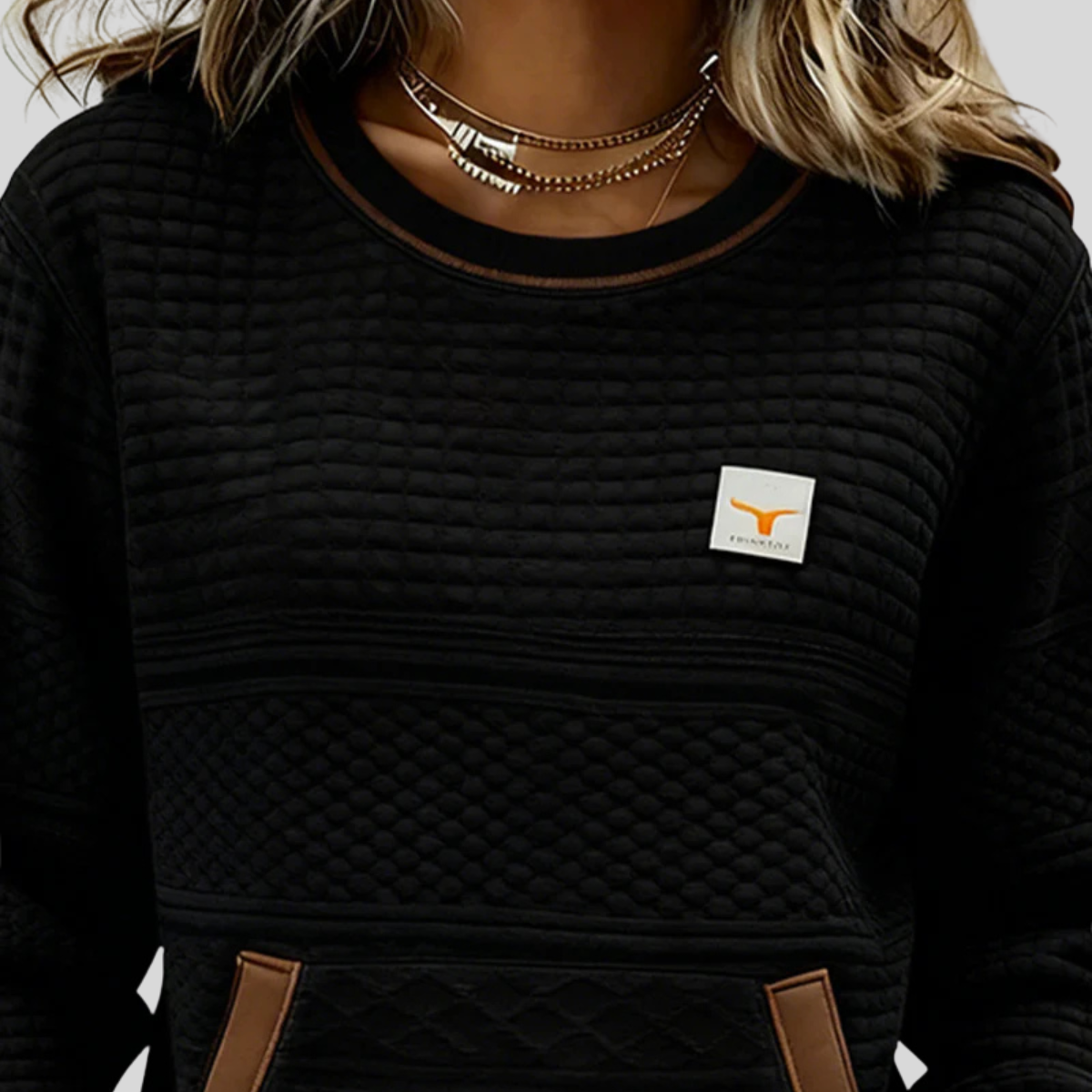 June | Women's Colorblock Crew Neck Sweatshirt with Kangaroo Pocket