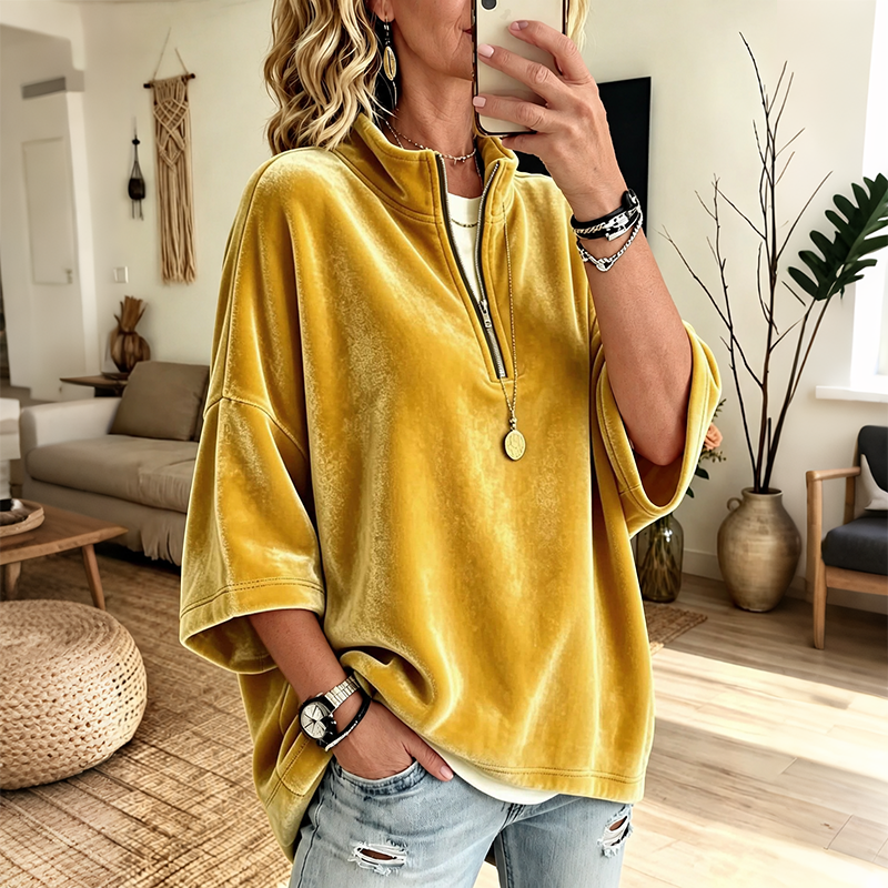 Bridget - Velvet Half-Zip Oversized Pullover