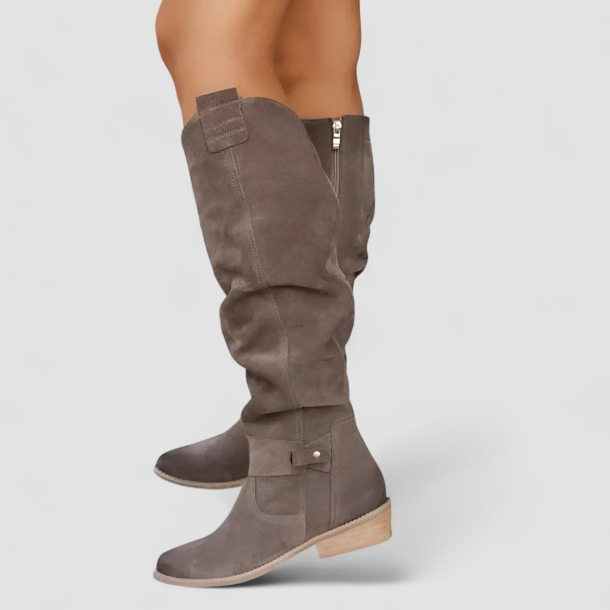 Nora - Suede-Look Knee-High Low Heel Boots