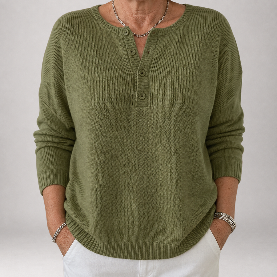 Faylinn - Button Henley Knit Sweater