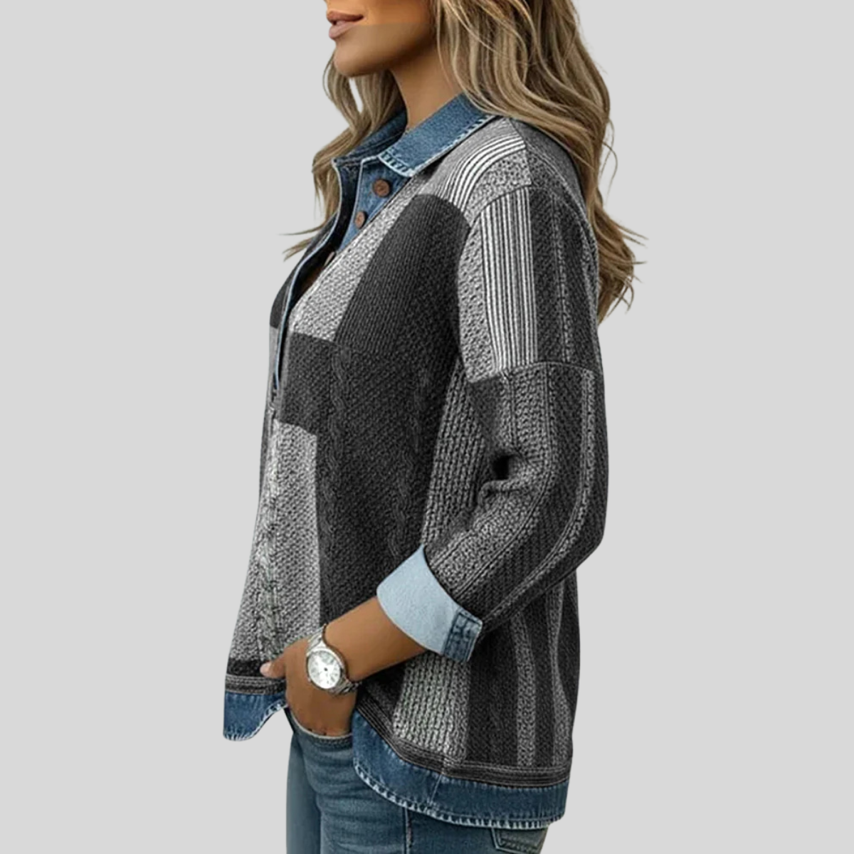 Stella | Women's Colorblock Button-Front Pullover Sweatshirt