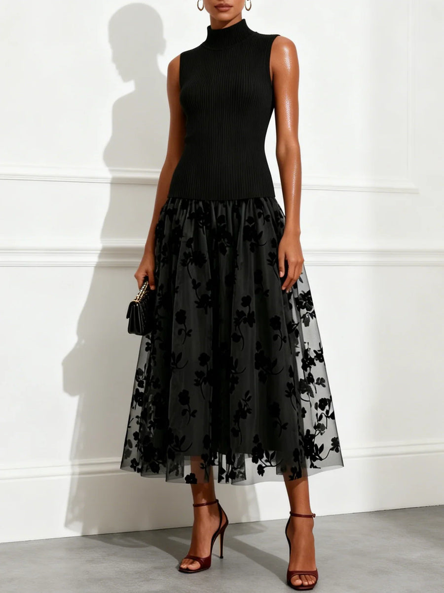Addie - Flocked Knit A-Line Maxi Dress