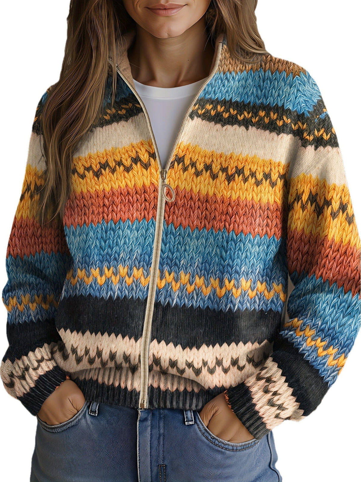 Yseult - Multicolor Zigzag Striped Knit Cardigan