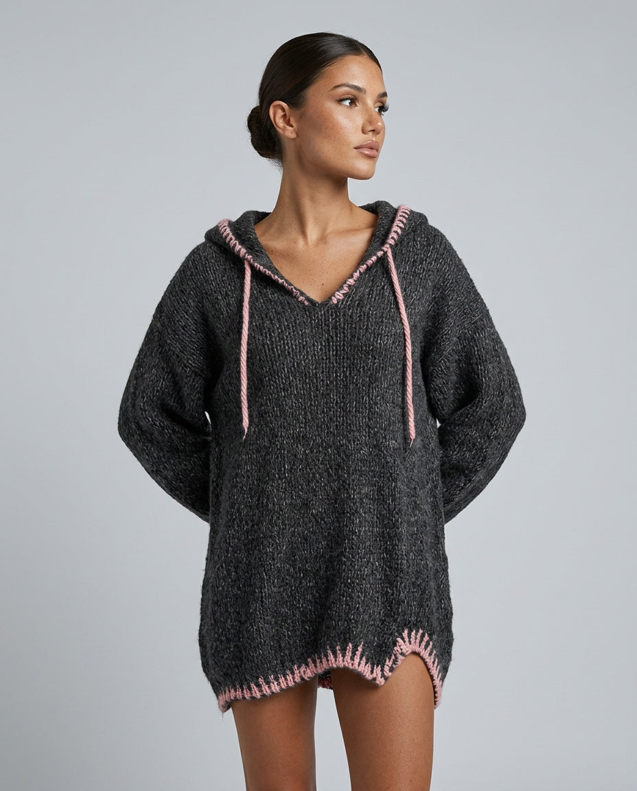 Maddie - Oversized Hooded Knit Dress
