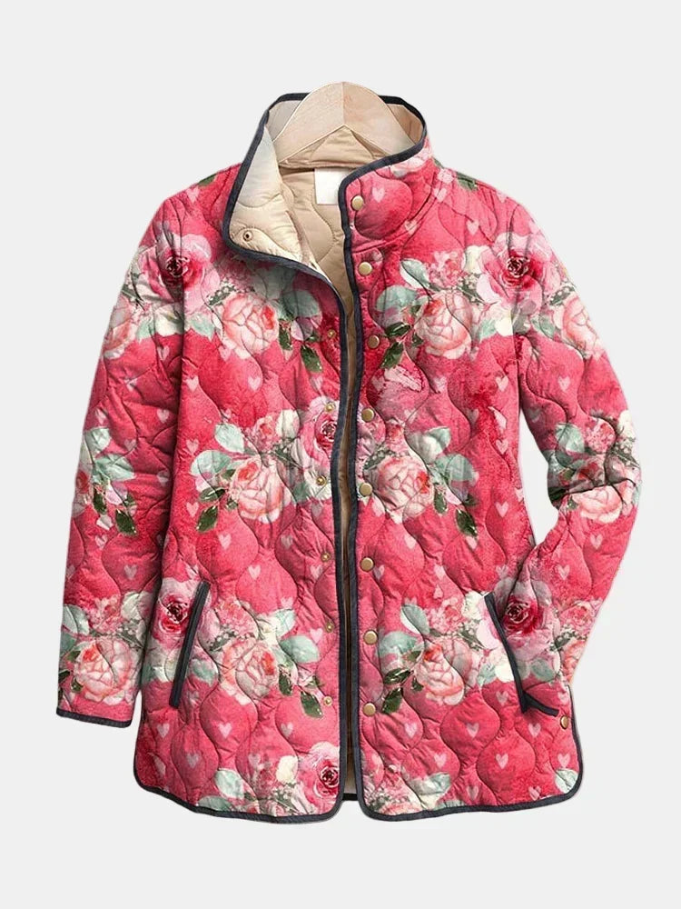 Freya - Charming Pink Floral Print Quilted Jacket